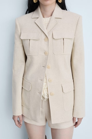 Blazer coton lin poches - Beige