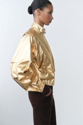 Veste bomber en jean métallisée - Doré