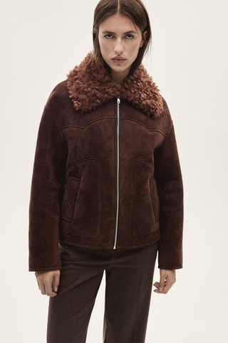 Veste effet daim col imitation mouton retourné - Marron