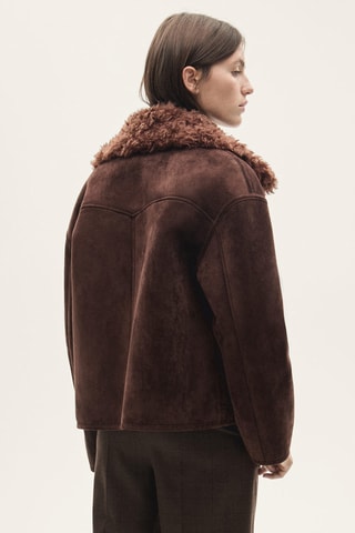 Veste effet daim col imitation mouton retourné - Marron