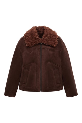 Veste effet daim col imitation mouton retourné - Marron