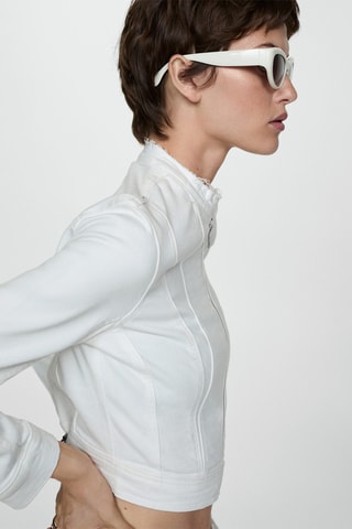 Blouson en jean fermeture éclair - Blanc