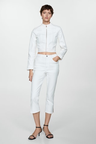 Blouson en jean fermeture éclair - Blanc
