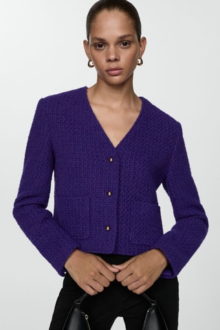 Veste tweed col V - Violet