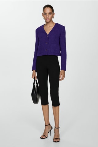 Veste tweed col V - Violet