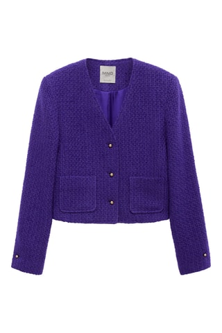 Veste tweed col V - Violet