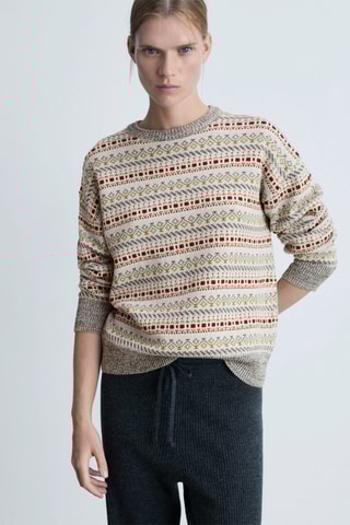 Pull-over maille géométrique - Gris et blanc