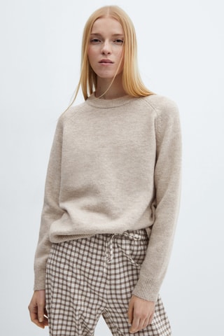 Pull-over maille coton lin col rond - Beige