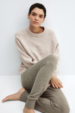 Pull-over maille coton lin col rond - Beige