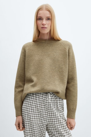 Pull-over maille coton lin col rond - Beige