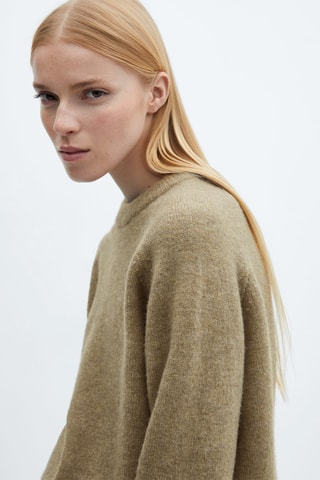 Pull-over maille coton lin col rond - Beige