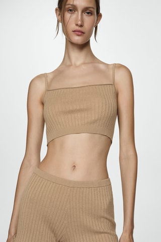 Top crop côtelé - Beige