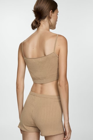 Top crop côtelé - Beige