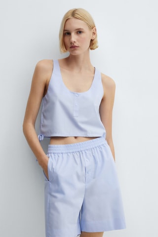 Crop top pyjama coton - Bleu