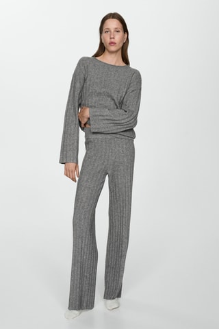 Pantalon droit maille côtelée - Gris