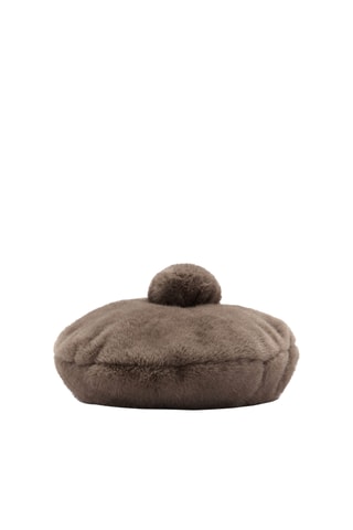 Béret fausse fourrure pompon - Marron