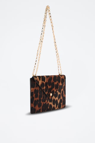 Portefeuille cuir fourrure chaîne léopard - Marron