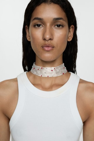 Ras-de-cou maille filet perles - Rouge