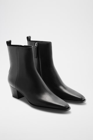 Bottines cuir talon bloc - Noir