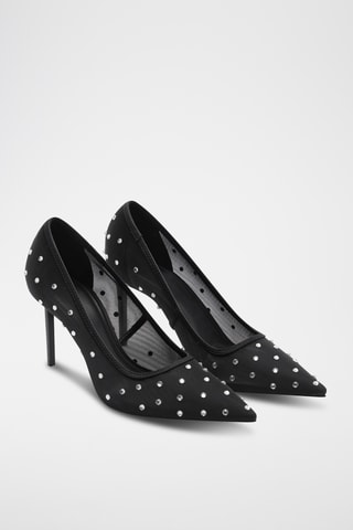 Chaussures talon maille filet brillantes - Noir
