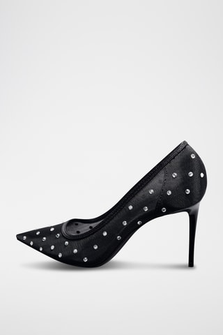 Chaussures talon maille filet brillantes - Noir