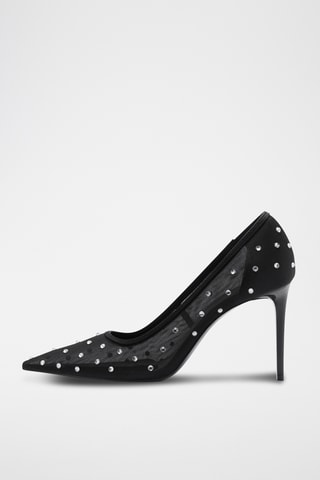 Chaussures talon maille filet brillantes - Noir