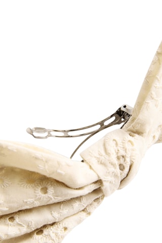 Barrette nœud broderie - Beige