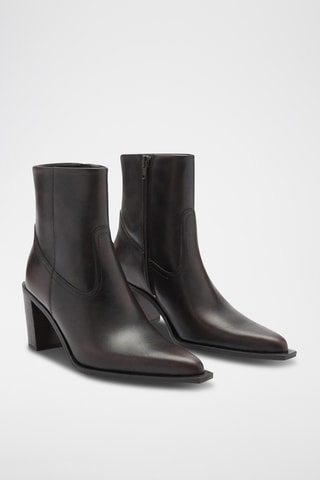 Bottines cuir talon bloc - Marron