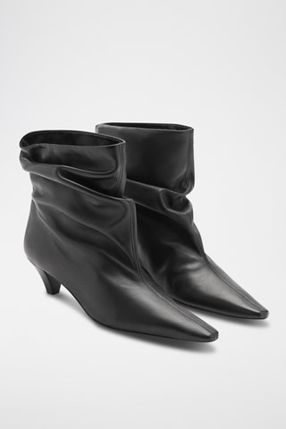 Bottines cuir talon kitten heel - Noir
