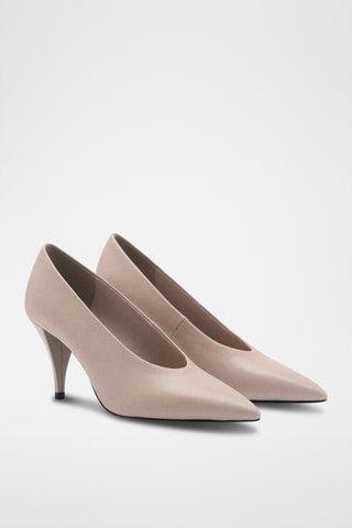 Chaussures cuir talon entonnoir - Beige