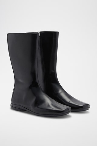 Bottines cuir bout carré - Noir
