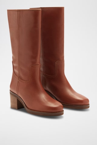 Bottines cuir talon bloc - Marron