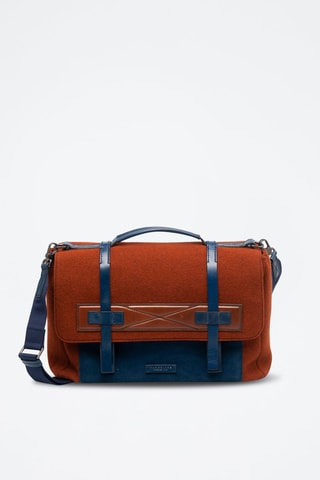 Sac bandoulière en cuir et laine Casentino - Bleu marine et marron - Picadro