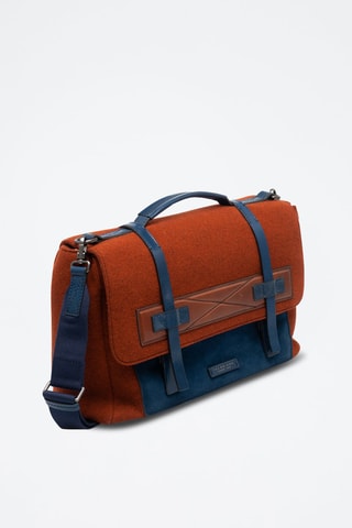 Sac bandoulière en cuir et laine Casentino - Bleu marine et marron - Picadro
