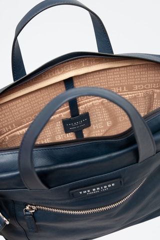 Sac bandoulière en cuir de veau - Bleu marine et marron - Picadro