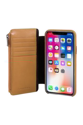 Coque en cuir pour iPhone 11 avec portefeuille - Camel - Picadro
