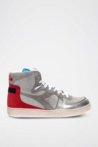 Baskets montantes en cuir Rally - Argenté et rouge - Diadora
