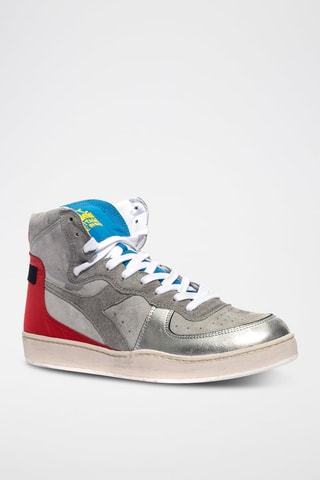 Baskets montantes en cuir Rally - Argenté et rouge - Diadora