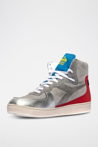 Baskets montantes en cuir Rally - Argenté et rouge - Diadora