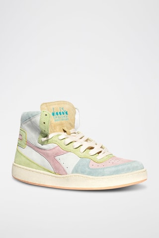 Baskets montantes en cuir Arcobaleno - Vert et rose - Diadora