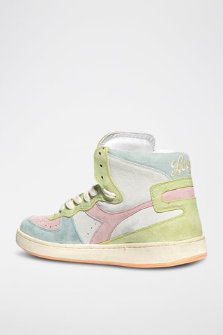 Baskets montantes en cuir Arcobaleno - Vert et rose - Diadora