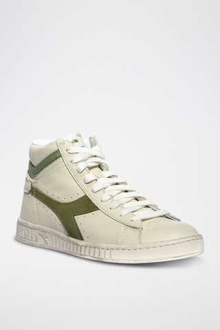 Baskets montantes en cuir Game L High Waxed Suede Pop - Blanc et kaki - Diadora