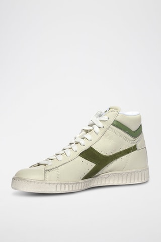 Baskets montantes en cuir Game L High Waxed Suede Pop - Blanc et kaki - Diadora