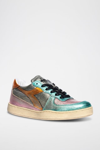 Baskets en cuir Metallic Used WN - Argenté et turquoise - Diadora