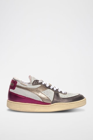 Baskets mi-hautess en cuir Row Cut Metal Used WN - Blanc et fuchsia - Diadora