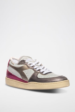 Baskets mi-hautess en cuir Row Cut Metal Used WN - Blanc et fuchsia - Diadora