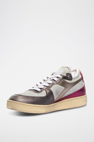 Baskets mi-hautess en cuir Row Cut Metal Used WN - Blanc et fuchsia - Diadora