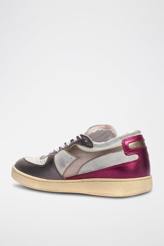 Baskets mi-hautess en cuir Row Cut Metal Used WN - Blanc et fuchsia - Diadora