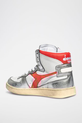 Baskets montantes en cuir Metal Mix Used - Argenté et rouge - Diadora