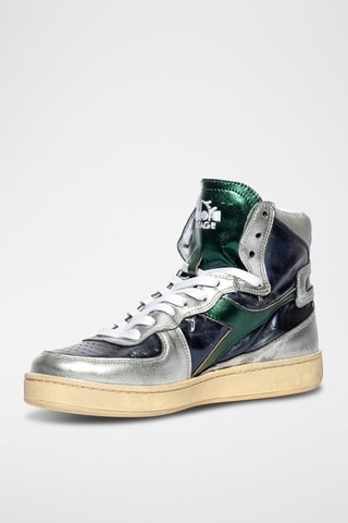 Baskets montantes en cuir Metallic Mix Used WN - Bleu marine et vert - Diadora